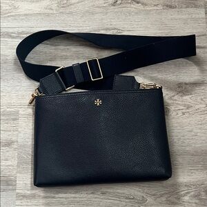 Tory Burch Navy Leather Crossbody with Gold Accent